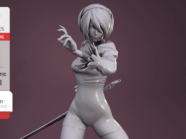 2B замахивается  катаной