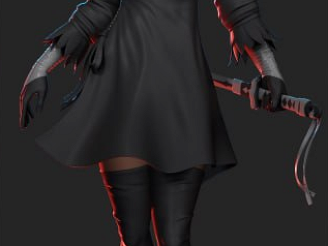  2B в черном платье